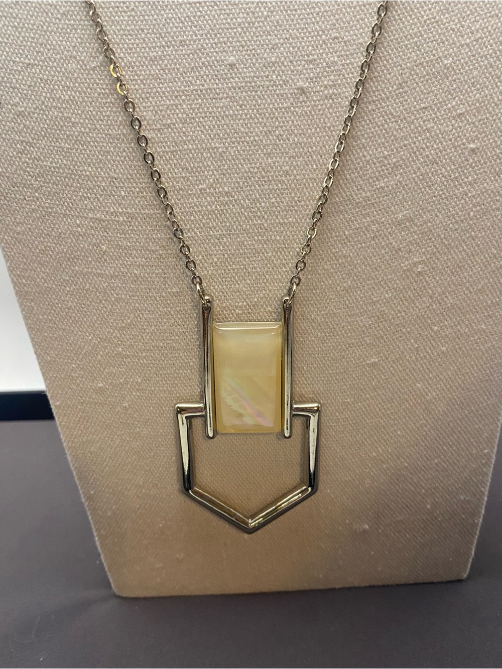 White House Black Market Gold-Tone Geometric Pendant Necklace with Cream Inlay